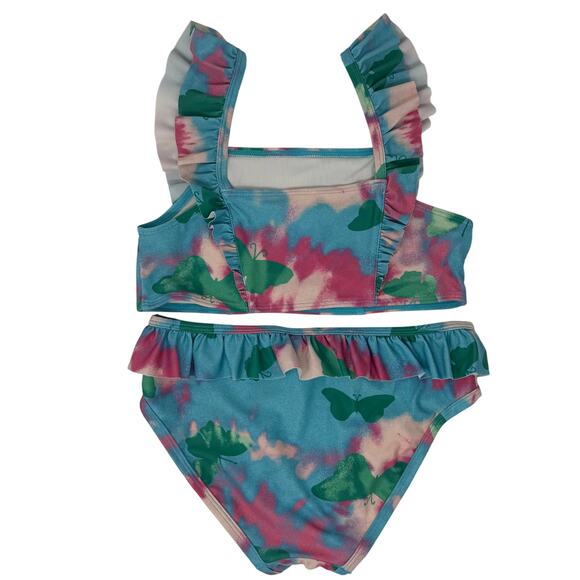 TUCKER + TATE Ruffle Strap 2-piece Swimsuit Blue River Butterfly Swirl Girl's 8 - Picture 2 of 6